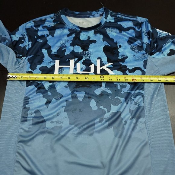 HUK‎ Mens S Performance Fishing Shirt Angler Small Blue Camo Long Sleeve Mesh - Picture 8 of 10